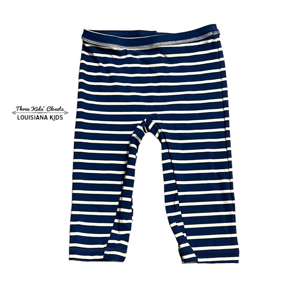 Mini Boden 5-6Y Blue Striped Sun Safe Capri Swim Shorts